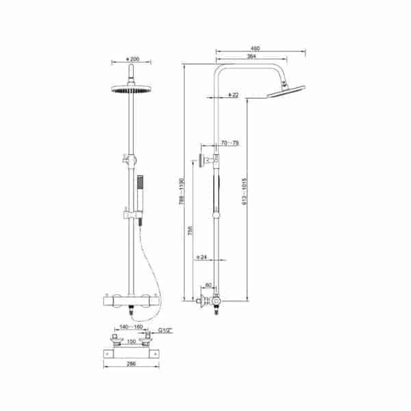 Doucheset opbouwset Ribbd chroom - Afbeelding 3