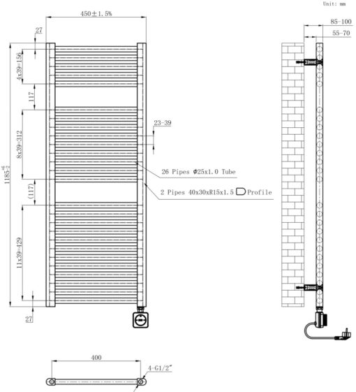 Radiator electrisch Elara 45 zwart met wifi - Afbeelding 3