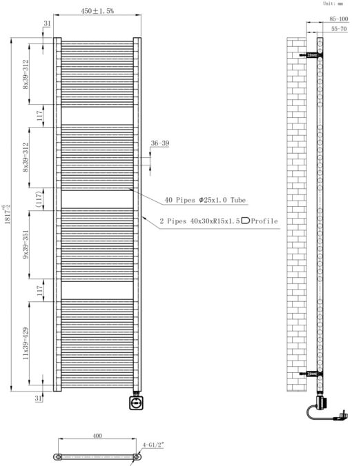 Radiator electrisch Elara 45 zwart met wifi - Afbeelding 4