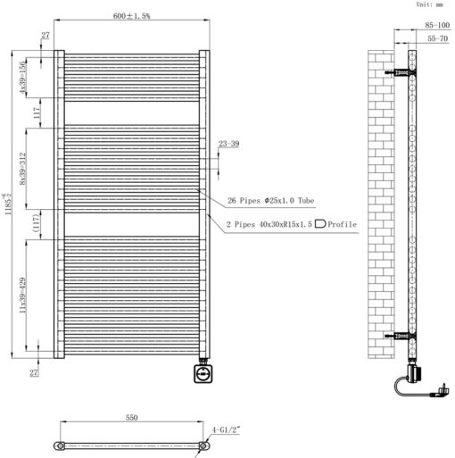 Radiator electrisch Elara 60 zwart met wifi - Afbeelding 3