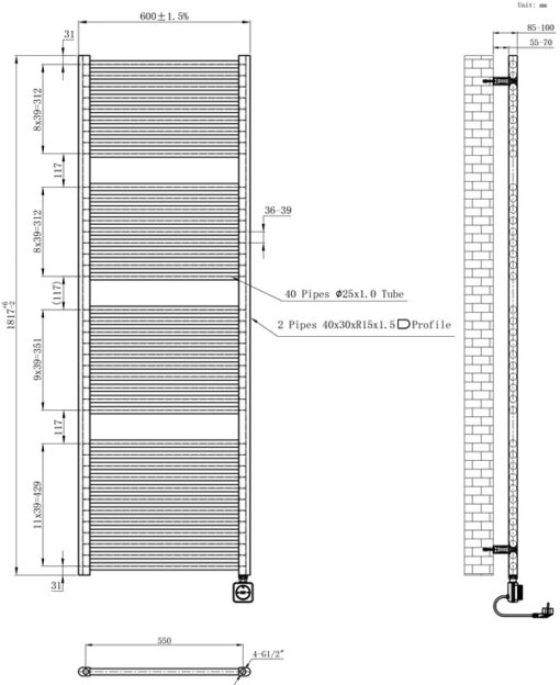 Radiator electrisch Elara 60 zwart met wifi - Afbeelding 4