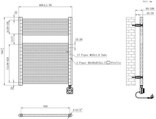 Radiator electrisch Elara 60 zwart met wifi - Afbeelding 2