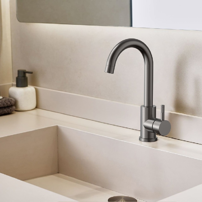 Wastafelkraan Stria gebogen uitloop gunmetal