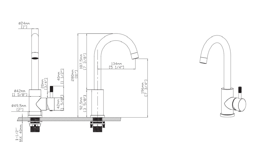 Wastafelkraan Stria gebogen uitloop gunmetal - Afbeelding 3