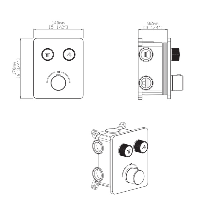 Douchekraan Stria tweeweg inbouw gunmetal - Afbeelding 2